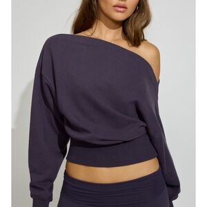 Garage Soft Terry Rib Off Shoulder Sweatshirt Plum Purple XS